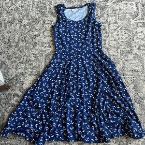 Lularoe blue with anchors sea themed print Nicki A-line dress